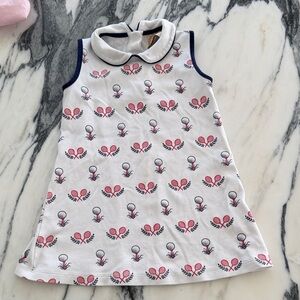 The Beaufort Bonnet Company White Dress with Pink and Navy Tennis Print